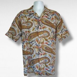Daniel Cremieux Paisley Linen Cotton Shirt Mens M Short Sleeve Button Up